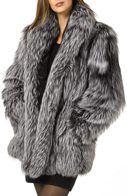 Fluffy Faux Fur Silver Grey Oversized Women's Coat