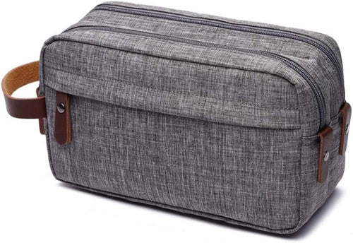 Gray Toiletry Bag Leather Waxed Canvas Shaving Waterproof Dopp Kit