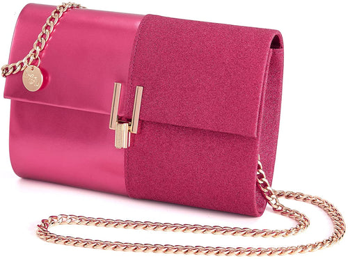 Two-Tone Glitter Fuschia Clutch Purse