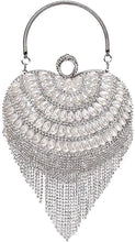 Load image into Gallery viewer, Luxury Gold Heart Shape Mirror Tassel Rhinestones Party Clutch Bag/Purse/Handbag