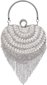 Luxury Silver 3 Heart Shape Tassel Rhinestones Party Clutch Bag/Purse/Handbag