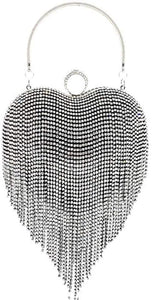 Luxury Silver Heart Shape Tassel Rhinestones Party Clutch Bag/Purse/Handbag