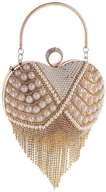 Luxury Gold 3 Heart Shape Tassel Rhinestones Party Clutch Bag/Purse/Handbag