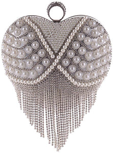 Luxury Silver 1 Heart Shape Tassel Rhinestones Party Clutch Bag/Purse/Handbag