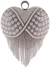 Load image into Gallery viewer, Luxury Silver Heart Shape Tassel Rhinestones Party Clutch Bag/Purse/Handbag