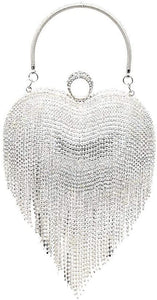 Luxury Silver Heart Shape Tassel Rhinestones Party Clutch Bag/Purse/Handbag