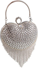 Load image into Gallery viewer, Luxury Silver 3 Heart Shape Tassel Rhinestones Party Clutch Bag/Purse/Handbag