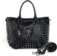 Load image into Gallery viewer, Women&#39;s Skull Tote Bag Rivet Studded PU Leather Shoulder Bag Black Handbag