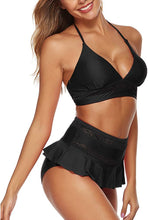 Load image into Gallery viewer, Black High Waisted Two Piece Lace Bikini Set