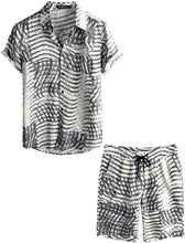 Load image into Gallery viewer, Men&#39;s Light Gray Wavy Striped Short Sleeve Shirt &amp; Shorts Set
