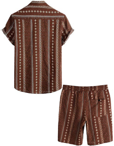 Men's Mocha Brown Printed Short Sleeve Shirt & Shorts Set