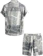 Load image into Gallery viewer, Men&#39;s Light Gray Wavy Striped Short Sleeve Shirt &amp; Shorts Set