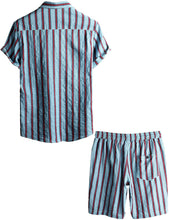 Load image into Gallery viewer, Men&#39;s Blue &amp; Red Striped Short Sleeve Shirt &amp; Shorts Set
