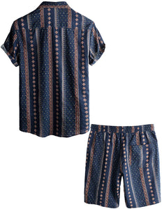Men's Navy Blue Tribal Print Short Sleeve Shirt & Shorts Set