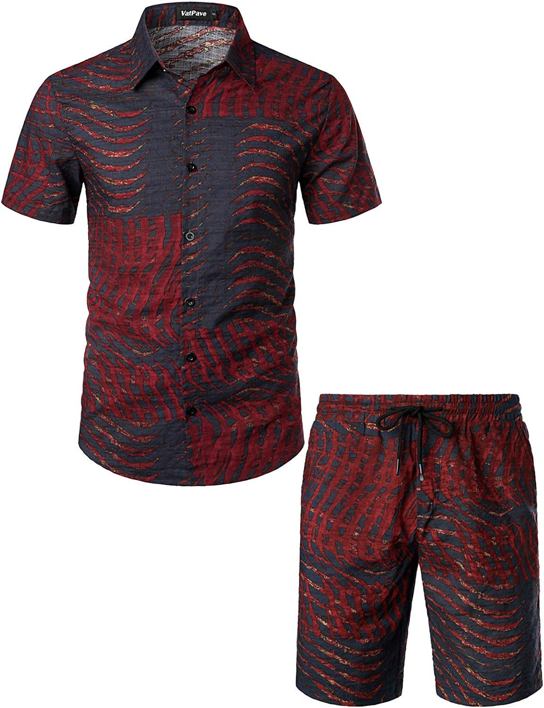 Men's Maroon Printed Short Sleeve Shirt & Shorts Set