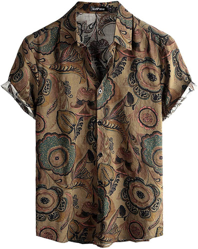 Men's West Groove Brown Button Down Short Sleeve Shirt