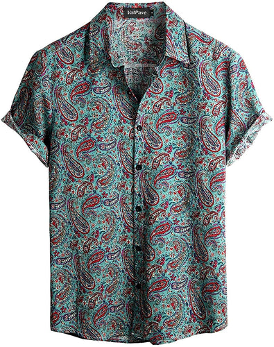 Men's West Groove Green Button Down Short Sleeve Shirt