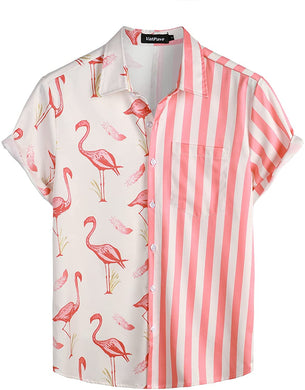 Men's Summer Pink Flamingo Short Sleeve Button Down Shirt