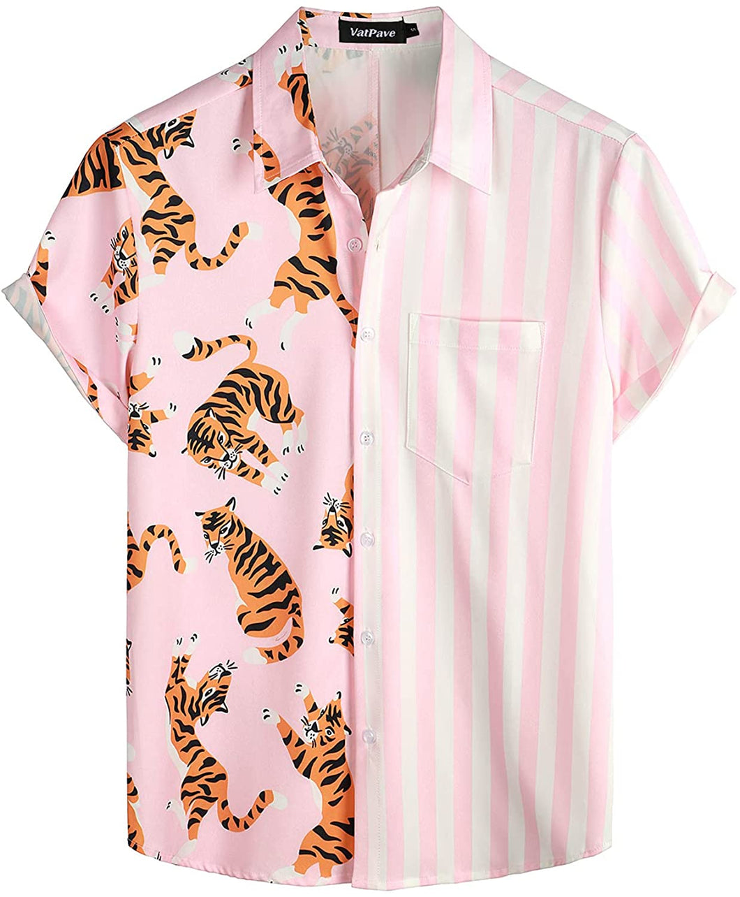 Men's Summer Pink Tiger Short Sleeve Button Down Shirt – Bella Valentina LA