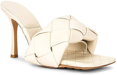 Pretty Mule Beige Square Open Toe Quilted High Heel Sandals