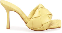 Load image into Gallery viewer, Woven Leather Mule Yellow Square Open Toe Quilted High Heel Sandals