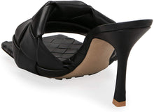 Load image into Gallery viewer, Pretty Mule Black Square Open Toe Quilted High Heel Sandals