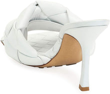 Load image into Gallery viewer, Woven Leather Mule White Square Open Toe Quilted High Heel Sandals