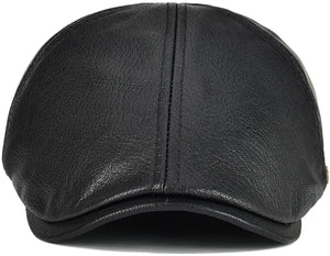Lambskin Leather Black Newsboy Hat