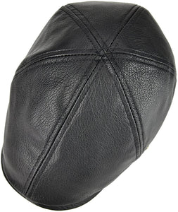 Lambskin Leather Black Newsboy Hat