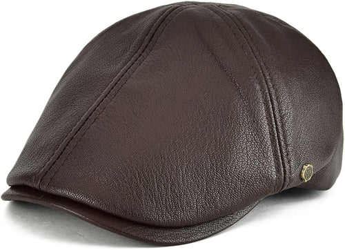 Lambskin Leather Dark Brown Newsboy Hat