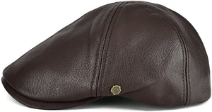 Lambskin Leather Dark Brown Newsboy Hat