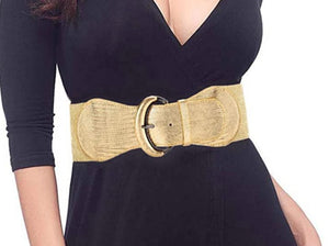 Shining Gold PU Leather Elastic Stretch Thick Wide Belt