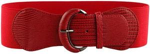 Red PU Leather Elastic Stretch Thick Wide Belt