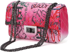 Load image into Gallery viewer, Red Quilted Crossbody Graffiti Clutch Purse Handbag Shoulder Bags