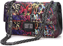 Load image into Gallery viewer, Red Quilted Crossbody Graffiti Clutch Purse Handbag Shoulder Bags