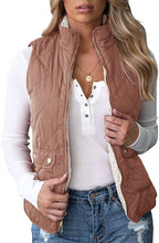 Load image into Gallery viewer, Reversible Khaki Quilted Sherpa Fleece Sleeveless Vest