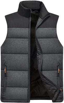 Men's Dark Grey Outdoor Casual Stand Collar Padded Vest Coat