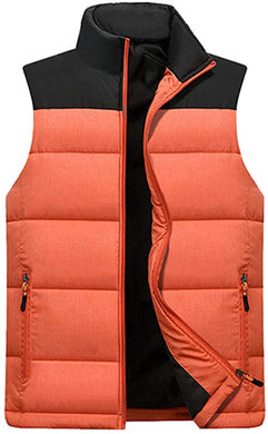Men's Orange Outdoor Casual Stand Collar Padded Vest Coat