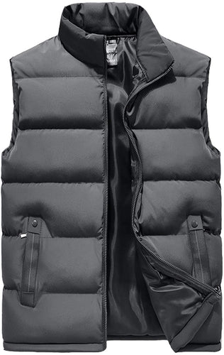 Men's Grey Outdoor Casual Stand Collar Padded Vest Coat