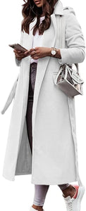 Comfy Wool Blend White Belted Coat with Pockets