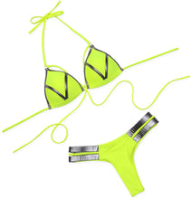 Load image into Gallery viewer, Wireless Neon Green Push up Padded Two Piece Set Swimsuit