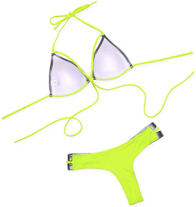 Wireless Neon Green Push up Padded Two Piece Set Swimsuit