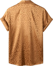 Load image into Gallery viewer, Men&#39;s Black Satin Leopard Jacquard Short Sleeve Shirt