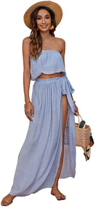 White Ruffled Bandeau Top & Maxi Skirt Cover Up Set