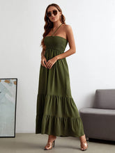 Load image into Gallery viewer, Halter Neck Army Green Shirred Ruffle Hem Maxi Dress