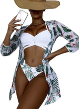 Load image into Gallery viewer, Multicolor Leaf Printed 2 Piece Swimsuit with Cover Up