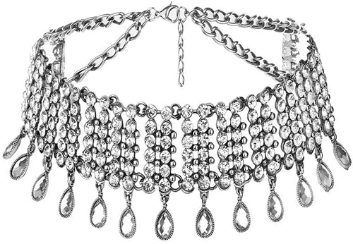 Crystal Necklace Silver Neck Chain Rhinestone Fashion Jewelry Accessory