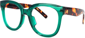 Dark Green Anti Reflective Clear Lens Temple Square Eyeglasses