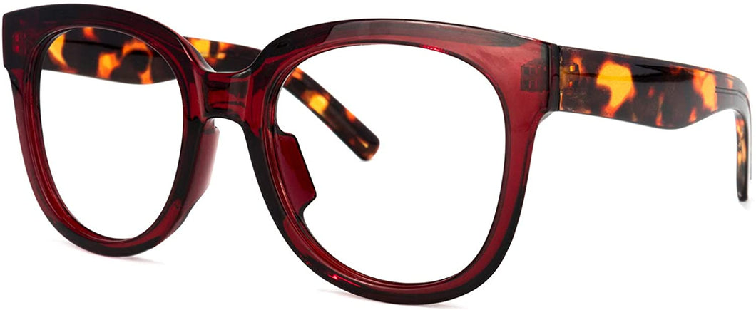 Wine Red Anti Reflective Clear Lens Temple Square Eyeglasses