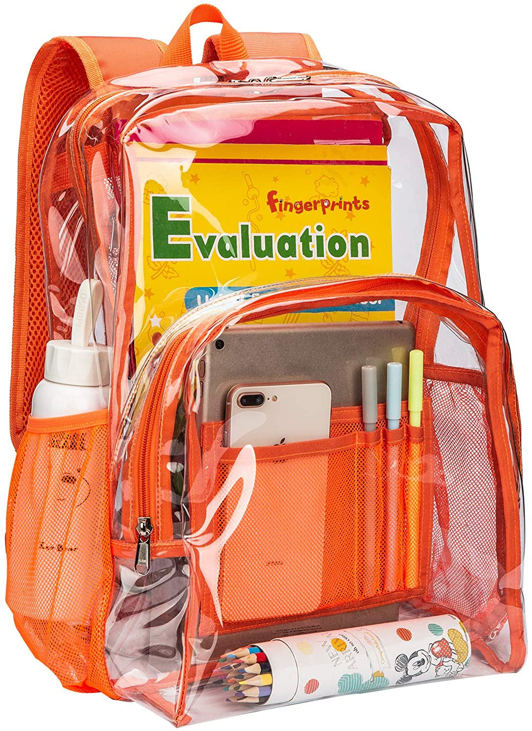 Classic Designs Orange Durable Heavy Duty Clear Backpack